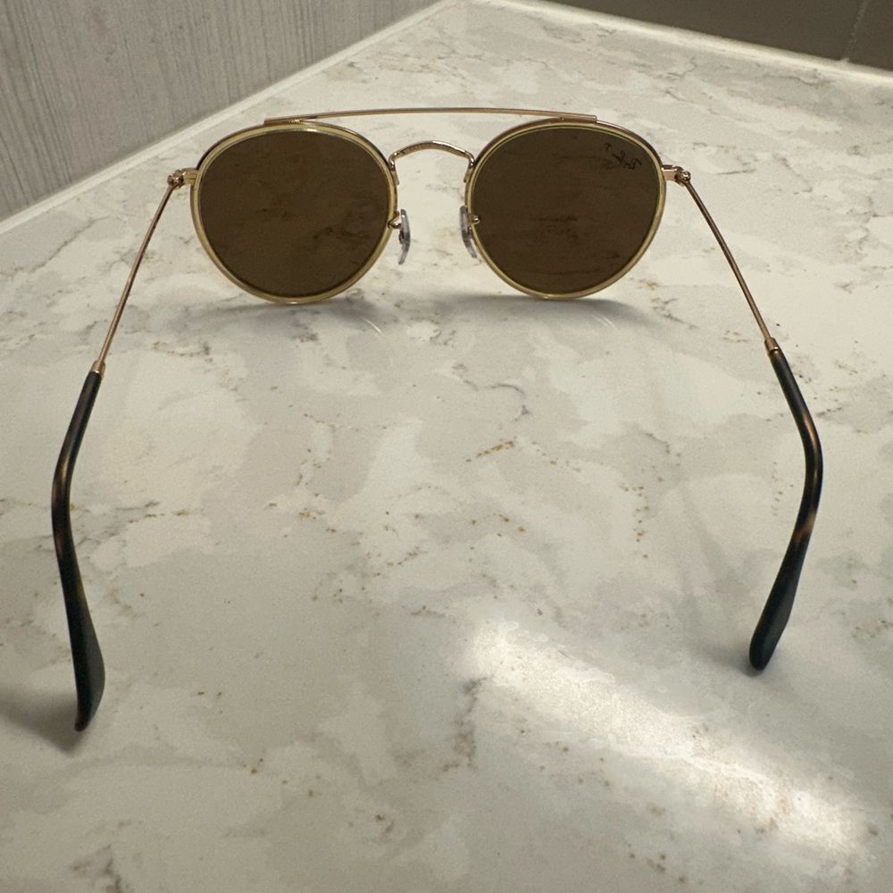 Ray-Ban Gold and Brown Round Double Bridge Polarized Sunglasses - Picture 3 of 11
